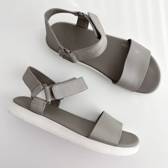 Vince Shoes - Vince Gray Leather Blyton Sport Leather Flatform Walking Sandal Size 7.5
